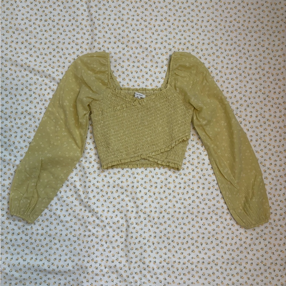 American Eagle Outfitters Light Green Smocked Crop Top